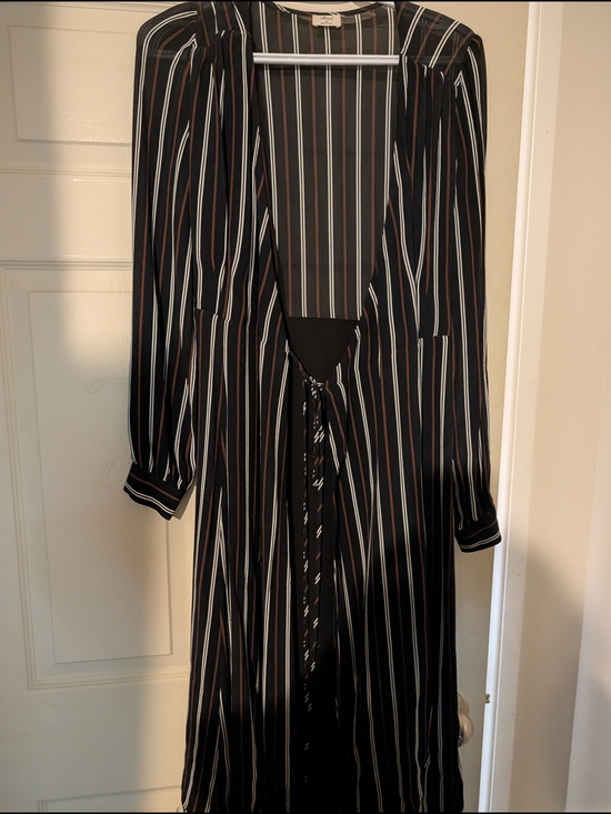 Wilfred Dresses & Skirts - Black Striped Long Sleeve Tie-Front Maxi Dress
